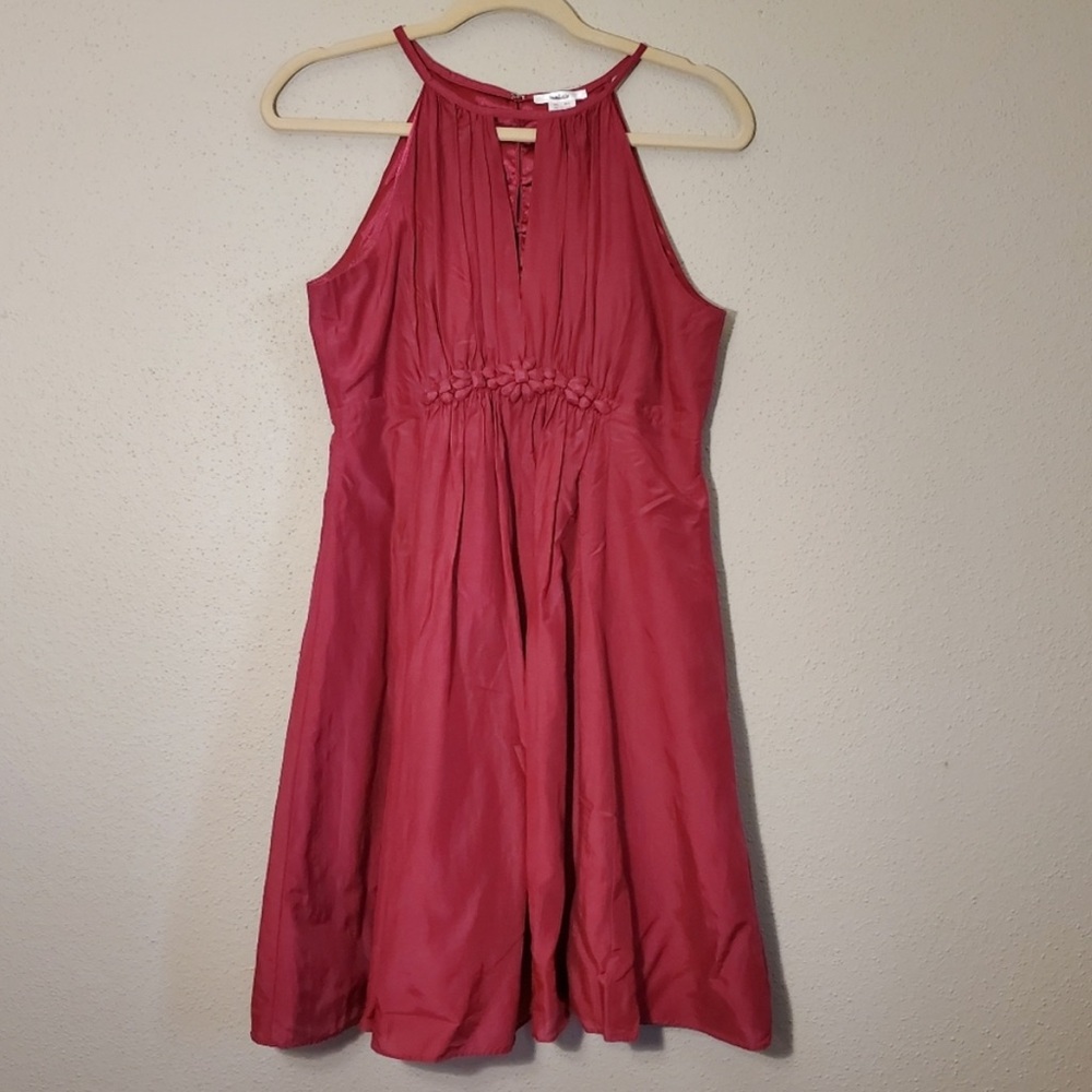 Esley “Wendy Darling” silk blend high neck dress medium magenta deep pink EUC